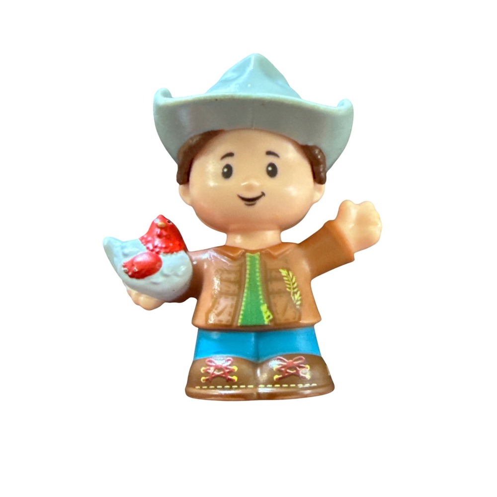 Fisher Price Little People Eddie Cowboy Hat with Bird Figure Brown Jacket Blue